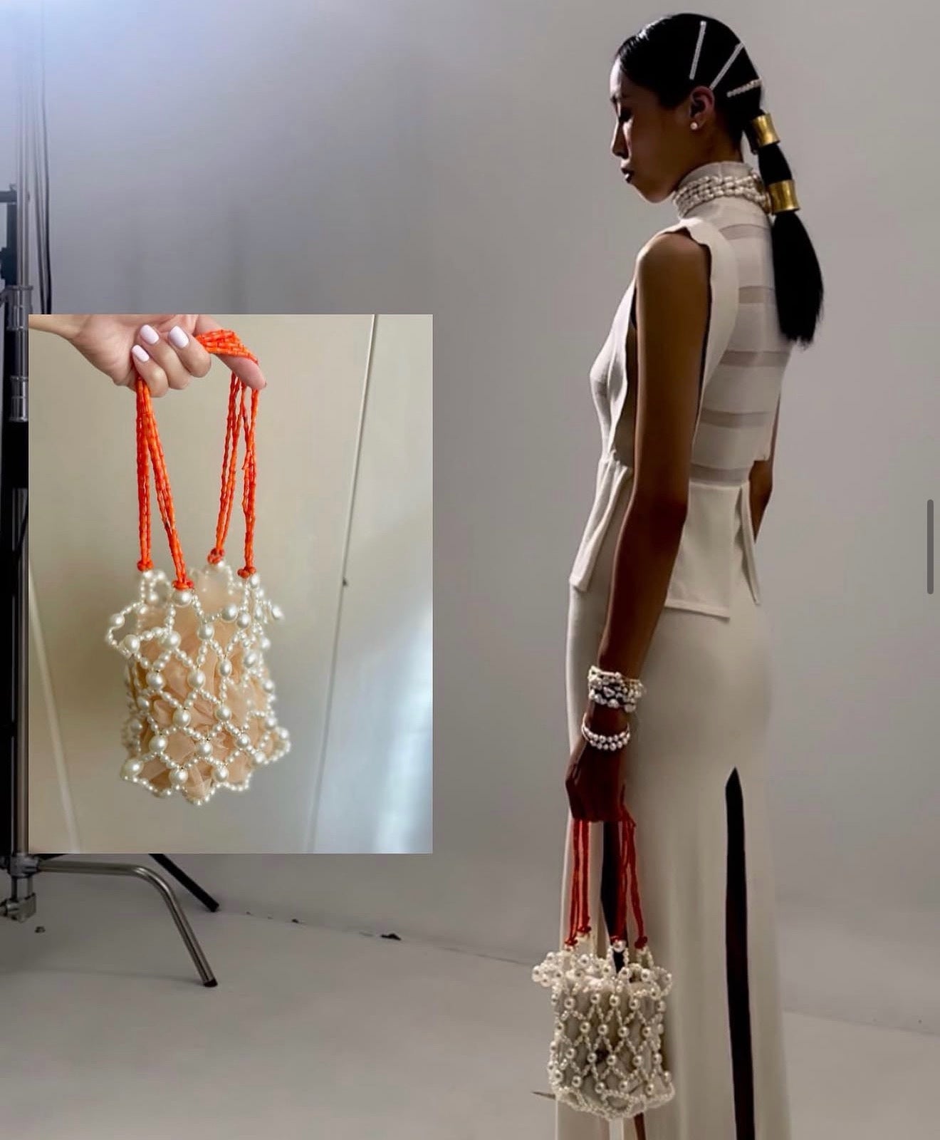 Coral handed pearl bag
