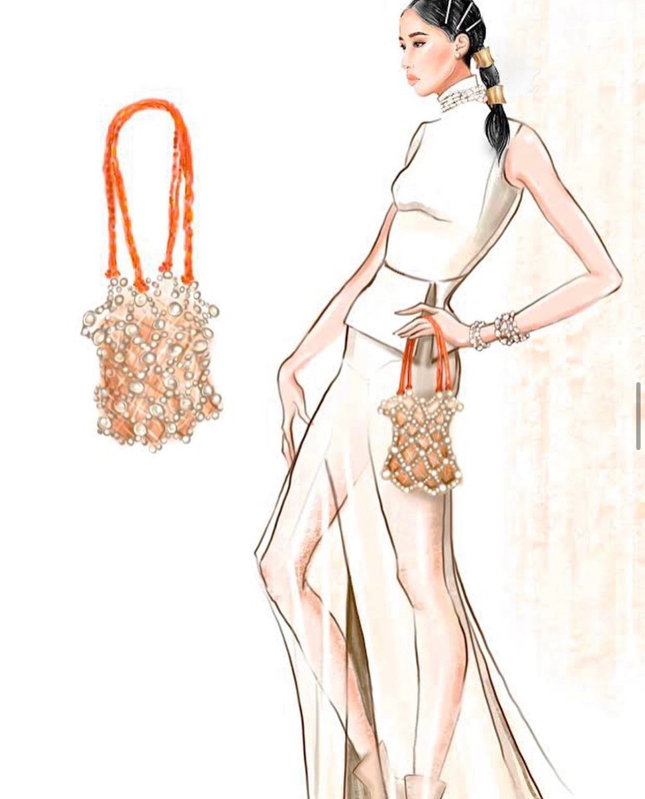 Coral handed pearl bag