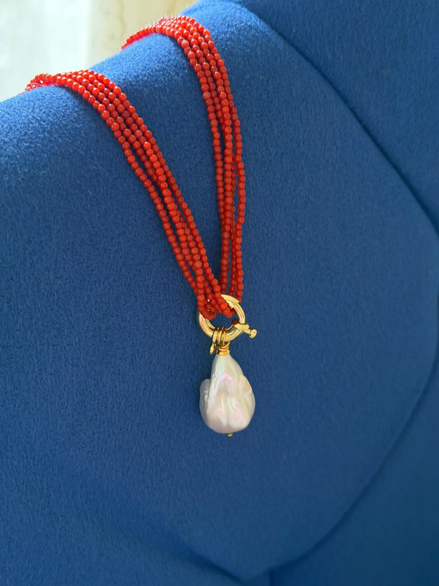 Quadruple coral necklace
